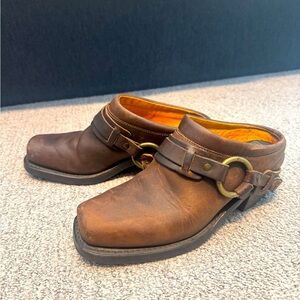 Frye harness slip on mules